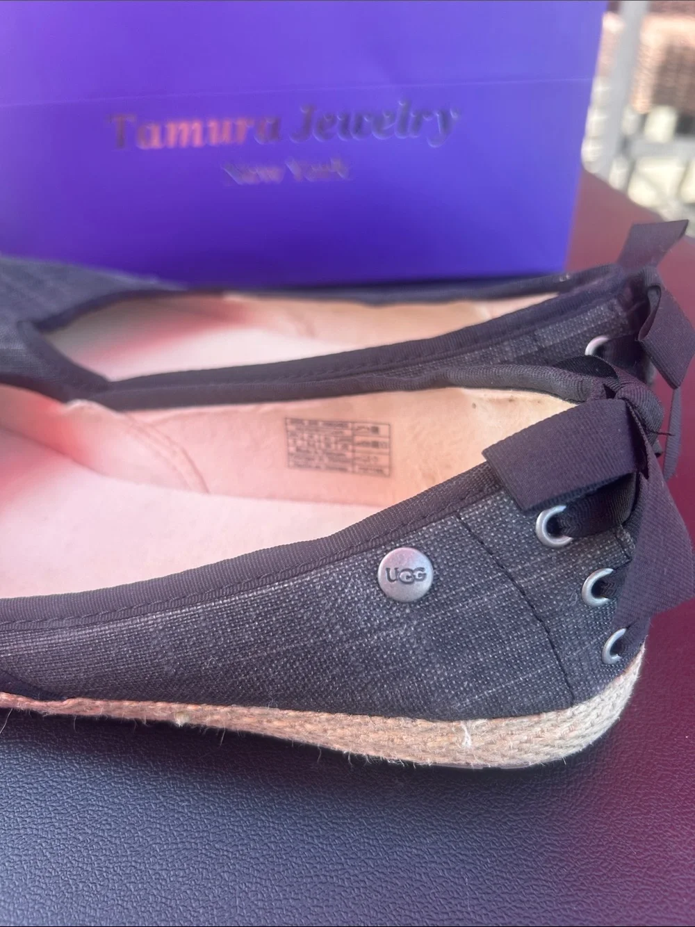 UGG Black Espadrille Ballet Flats with Jute Trim